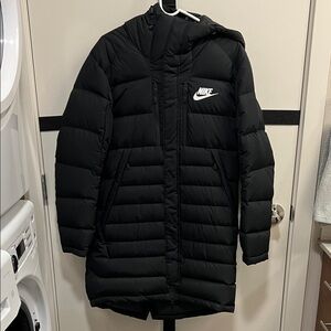 Nike Long Black Hooded Puffer Coat